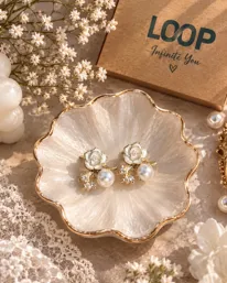 Loop Pearl Rose Earrings